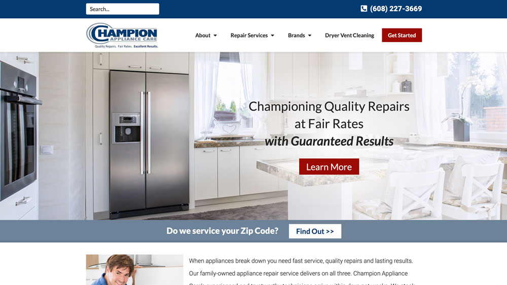Champion Appliance Care Website Design Screenshot